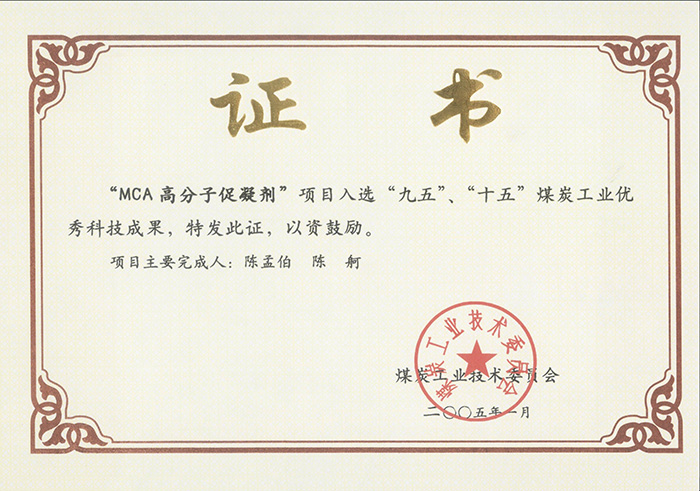 2005年1月MCA高分子促凝劑獲“九五、十五”科技成果獎(jiǎng).jpg